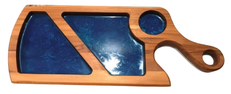 Petisqueira 3 lugares  com resina  teca 44x18x2cm 